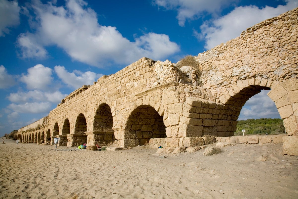 stone bridge on the beach of Caesarea
