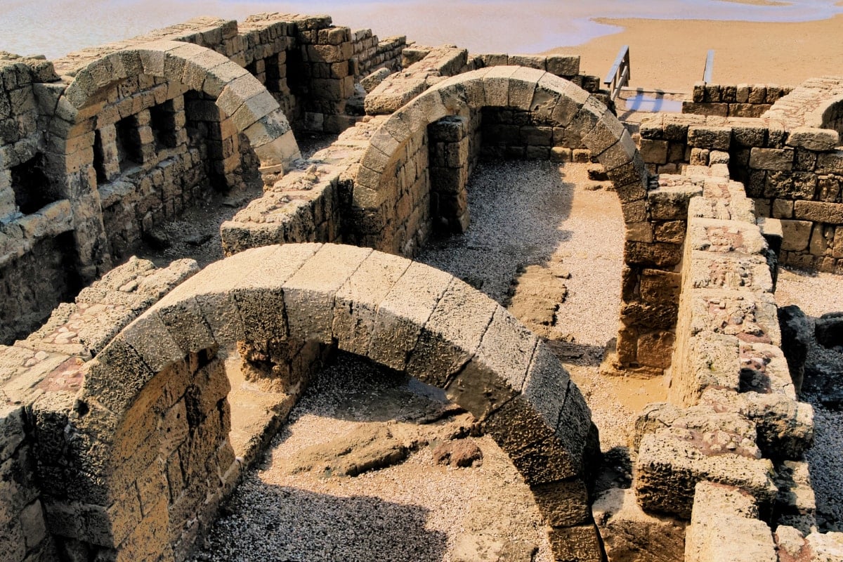 ancient Caesarea colosseum with arches