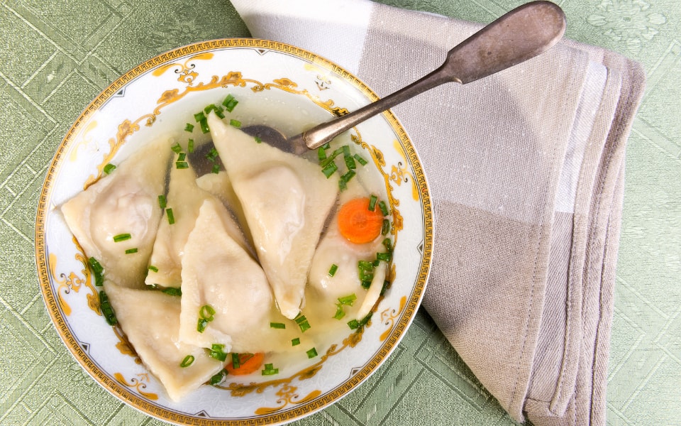 dumplings in a bowl of soup