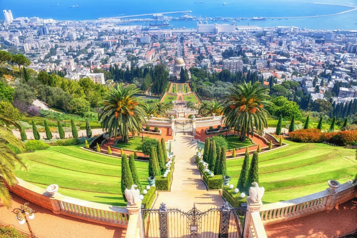 view of haifa from the top of the bahai gardens