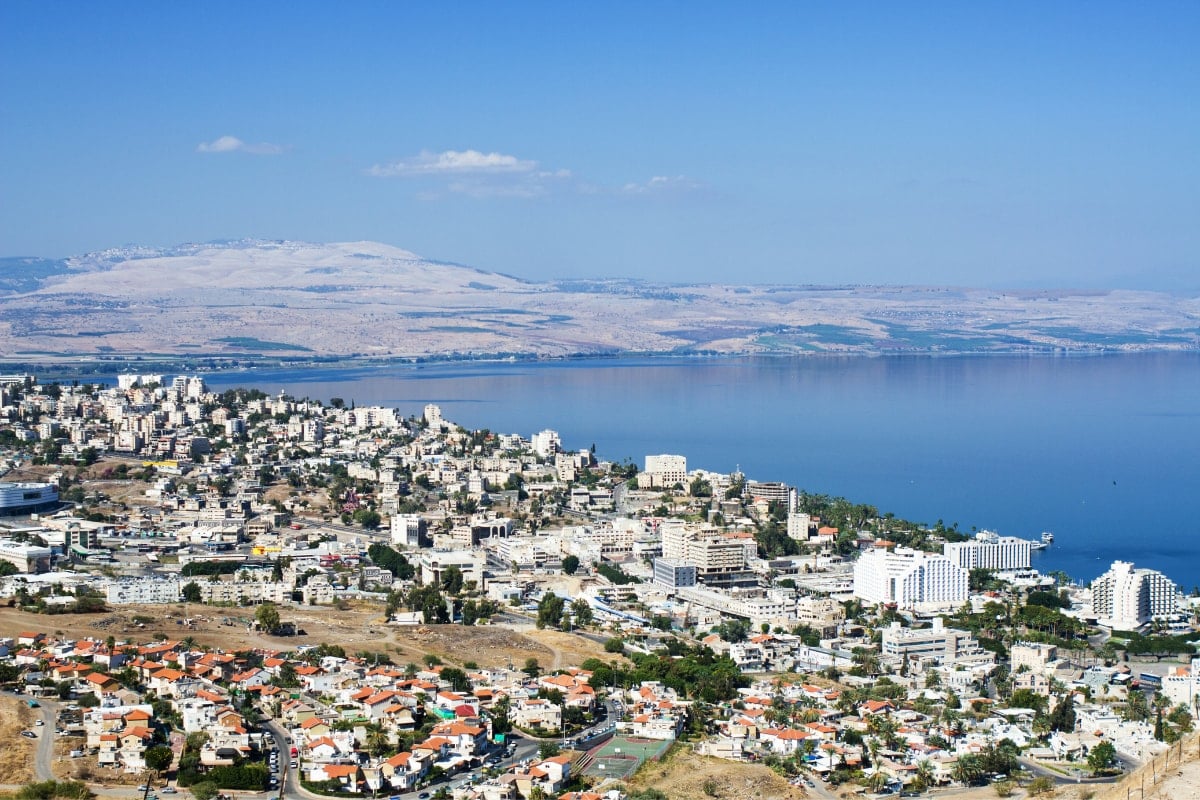 the city of tiberias with the sea of galilee behind it